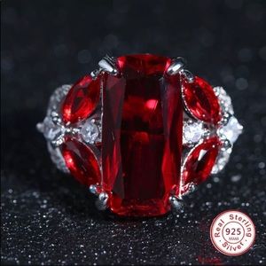 NEW 925 STERLING SILVER RED GARNET RING